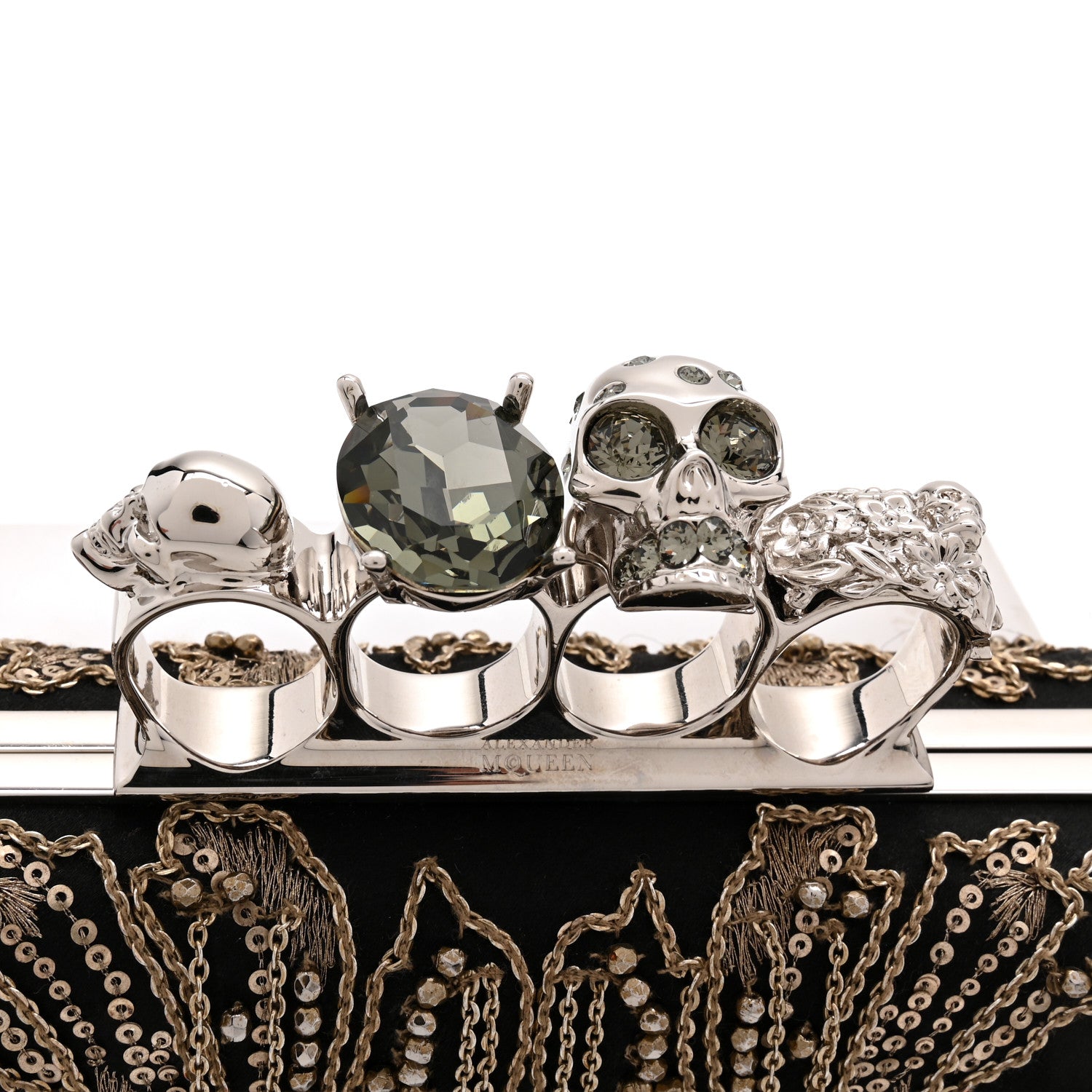 Alexander McQueen Silk Chain Skull Knuckle Box Clutch Black 11 of 12