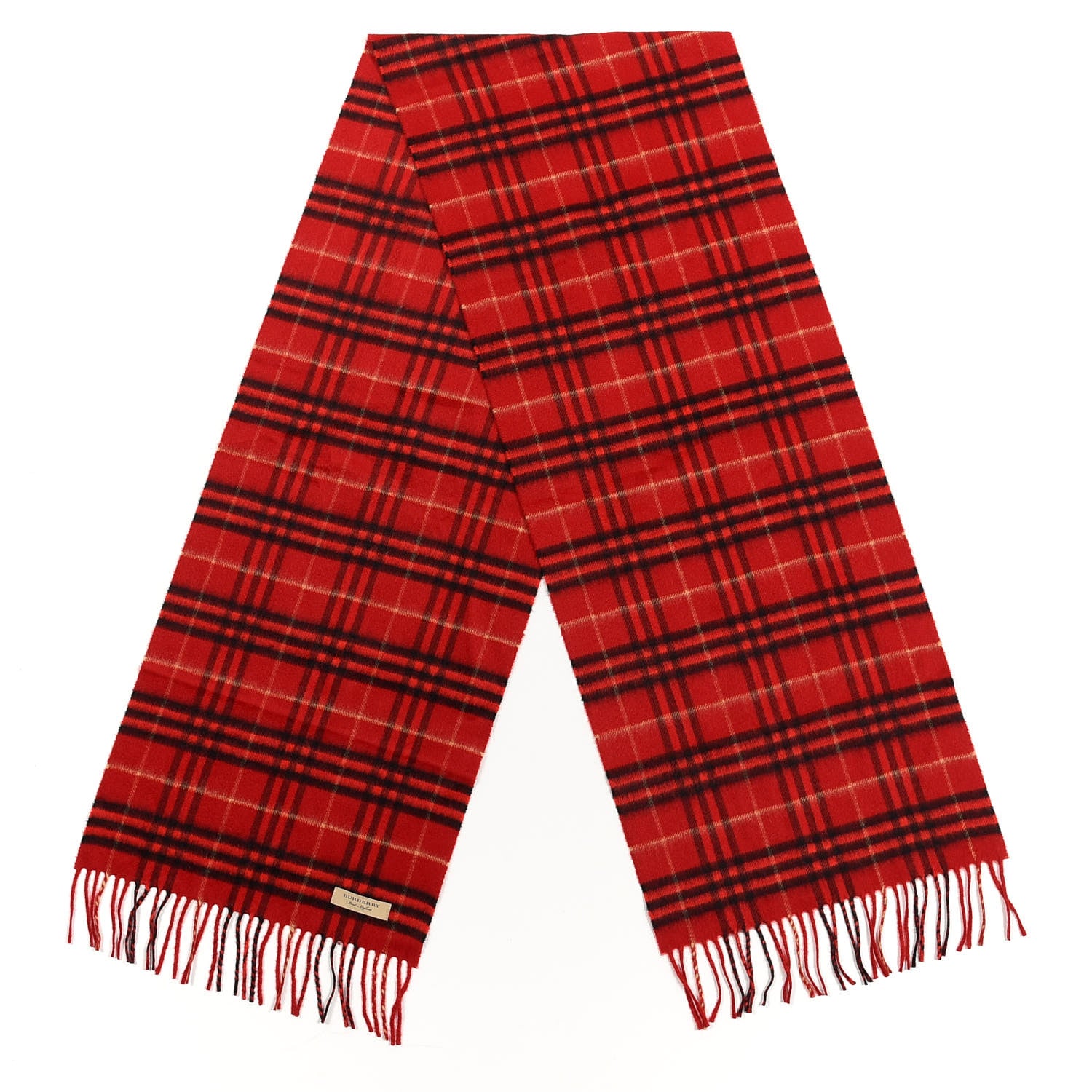 Burberry Cashmere Vintage Check Fringe Scarf Red 2 of 5