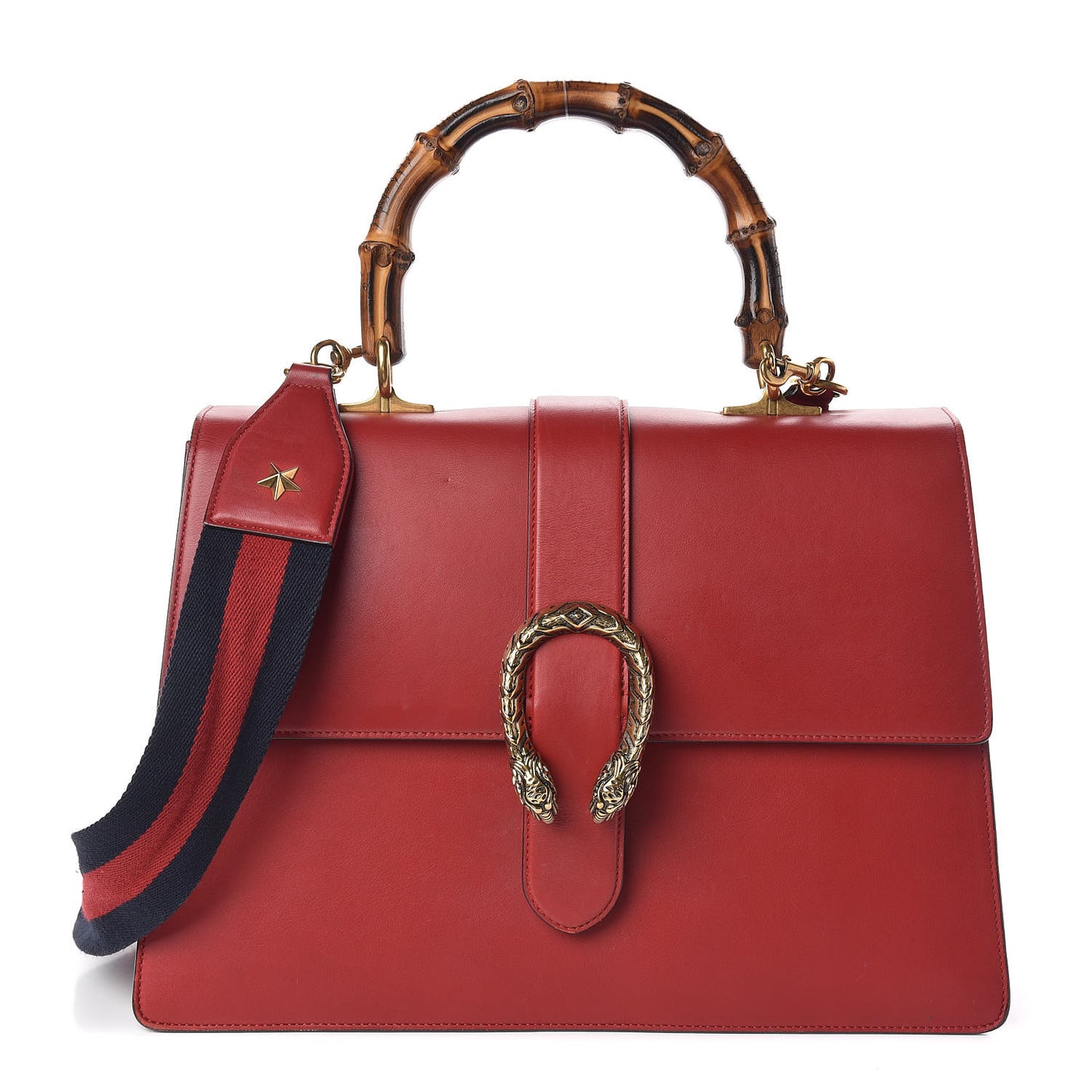 Moon Calfskin Web Large Dionysus Bamboo Top Handle Bag Hibiscus Red