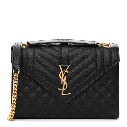 Saint Laurent Grain De Poudre Textured Mixed Matelasse Triquilt Medium Monogram Satchel Black 1 of 8