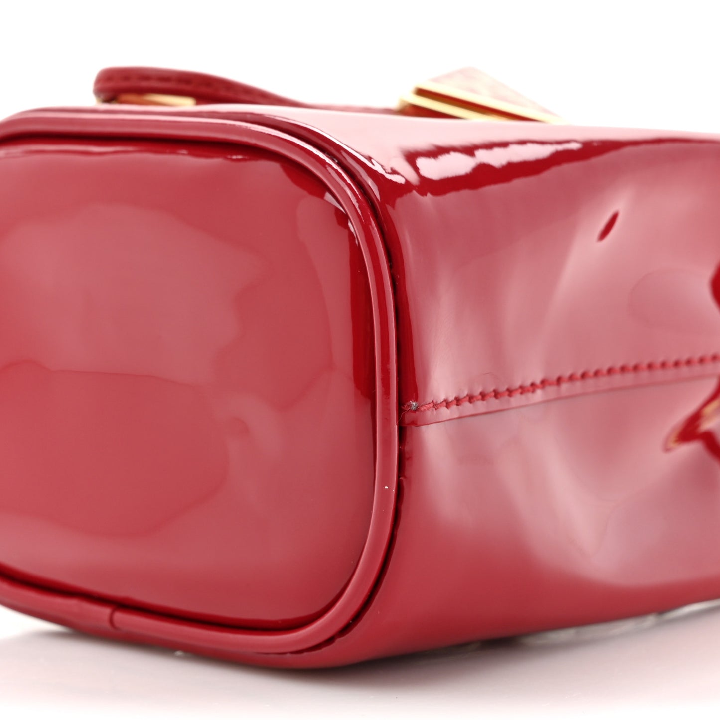 Vernice Metal Triangle Logo Mini Drawcord Pouch Shoulder Bag Cherry