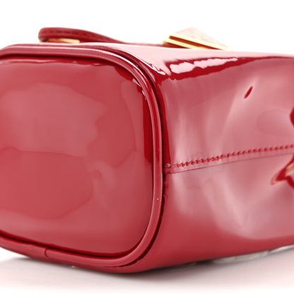 Prada Vernice Metal Triangle Logo Mini Drawcord Pouch Shoulder Bag Cherry 8 of 10