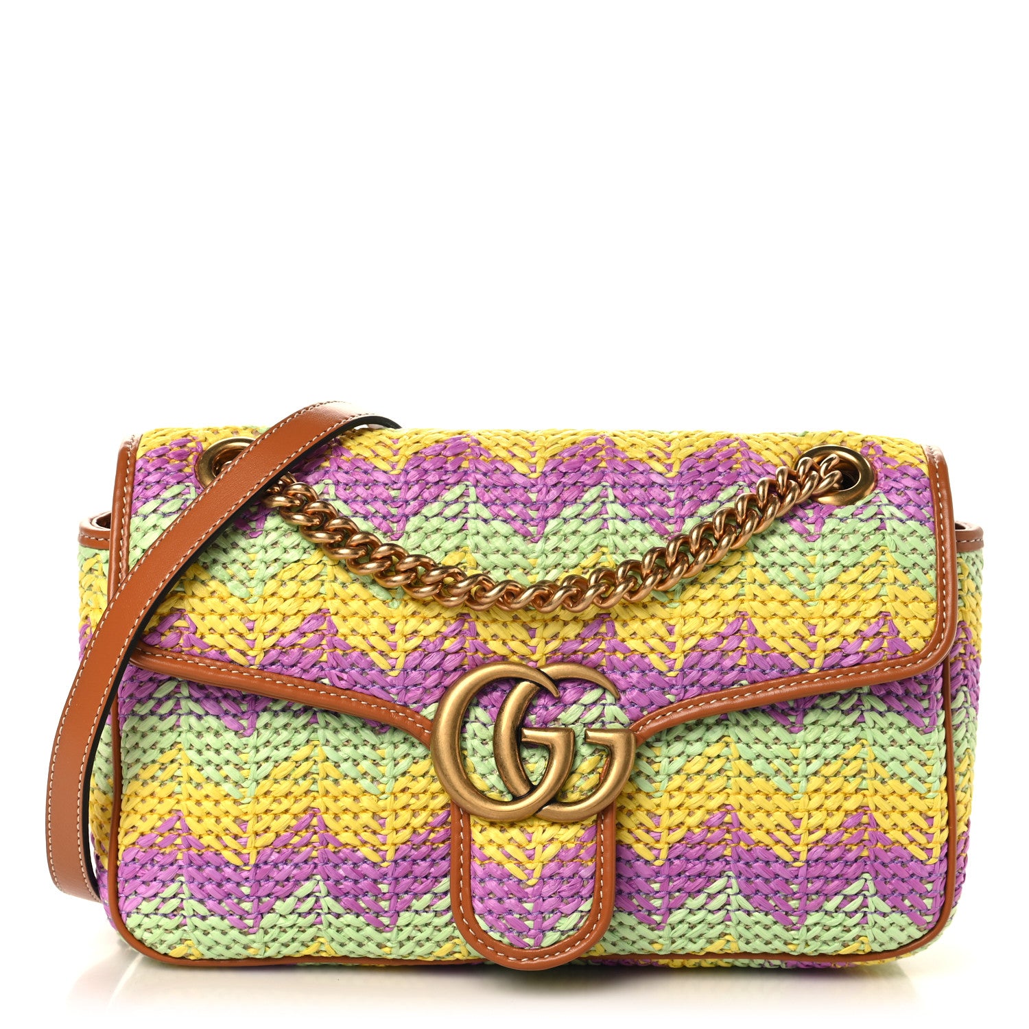Gucci Calfskin Raffia Woven Small GG Marmont Shoulder Bag Multicolor 1 of 10