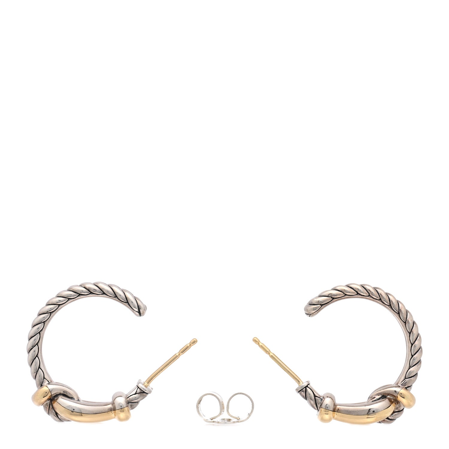 David Yurman Sterling Silver 18K Yellow Gold Hoop Earrings 3 of 4