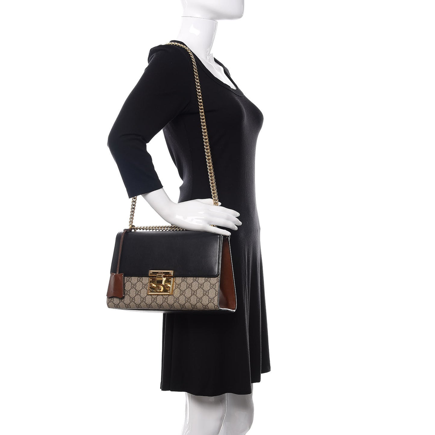 GG Supreme Monogram Calfskin Medium Padlock Shoulder Bag Beige Black Cuir