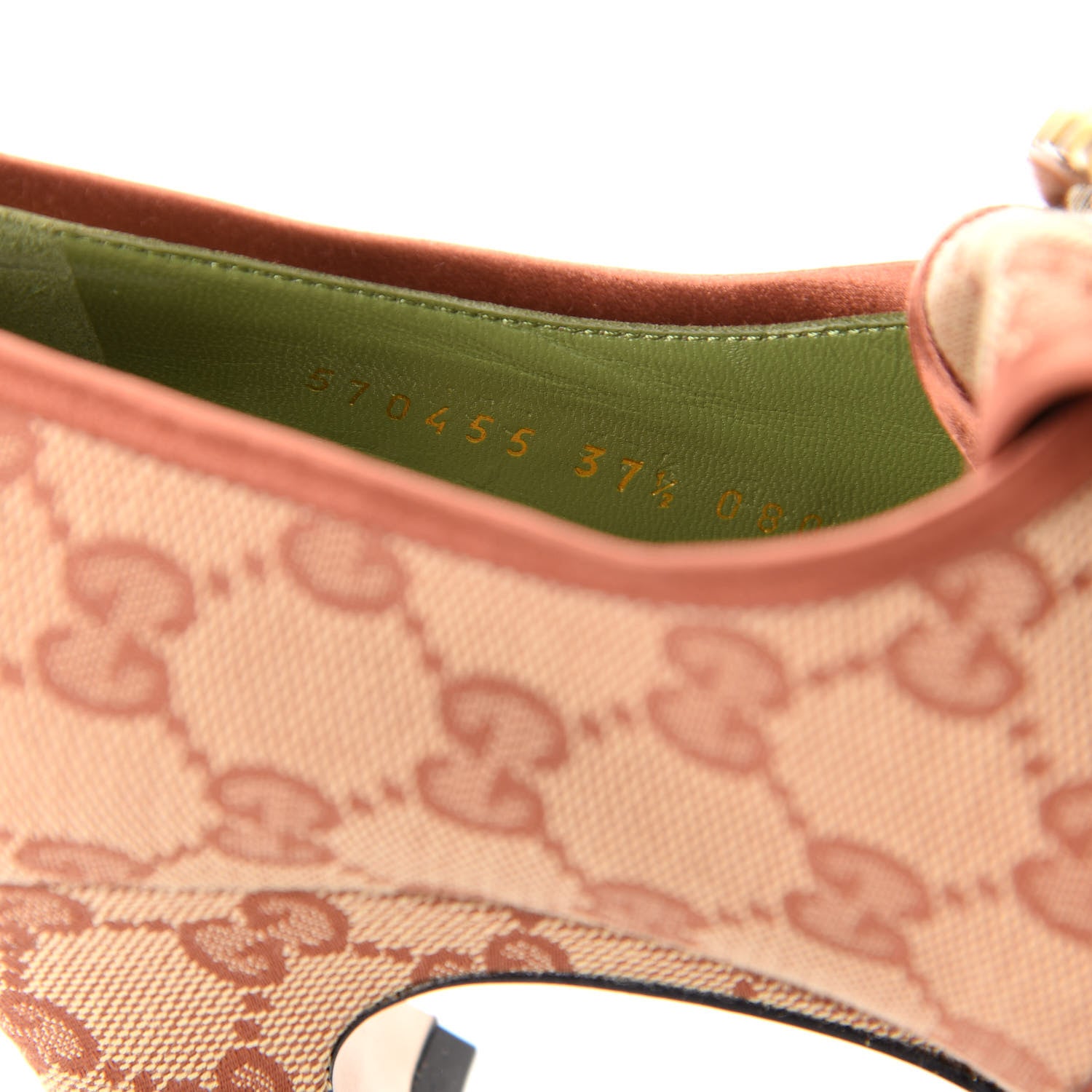 Gucci Monogram Satin Torchon Double G Pumps 37.5 Beige Ruggine Copper 10 of 11