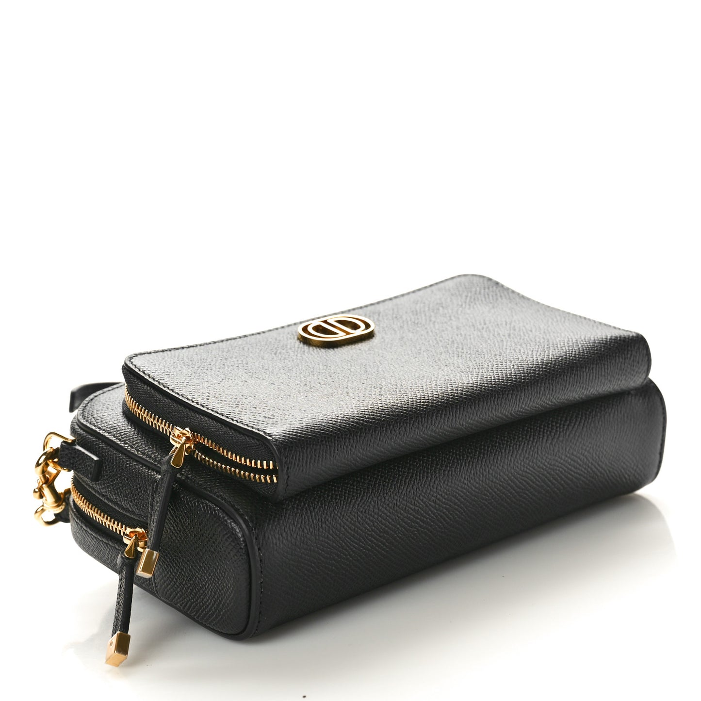 Grained Calfskin Caro Double Pouch Black