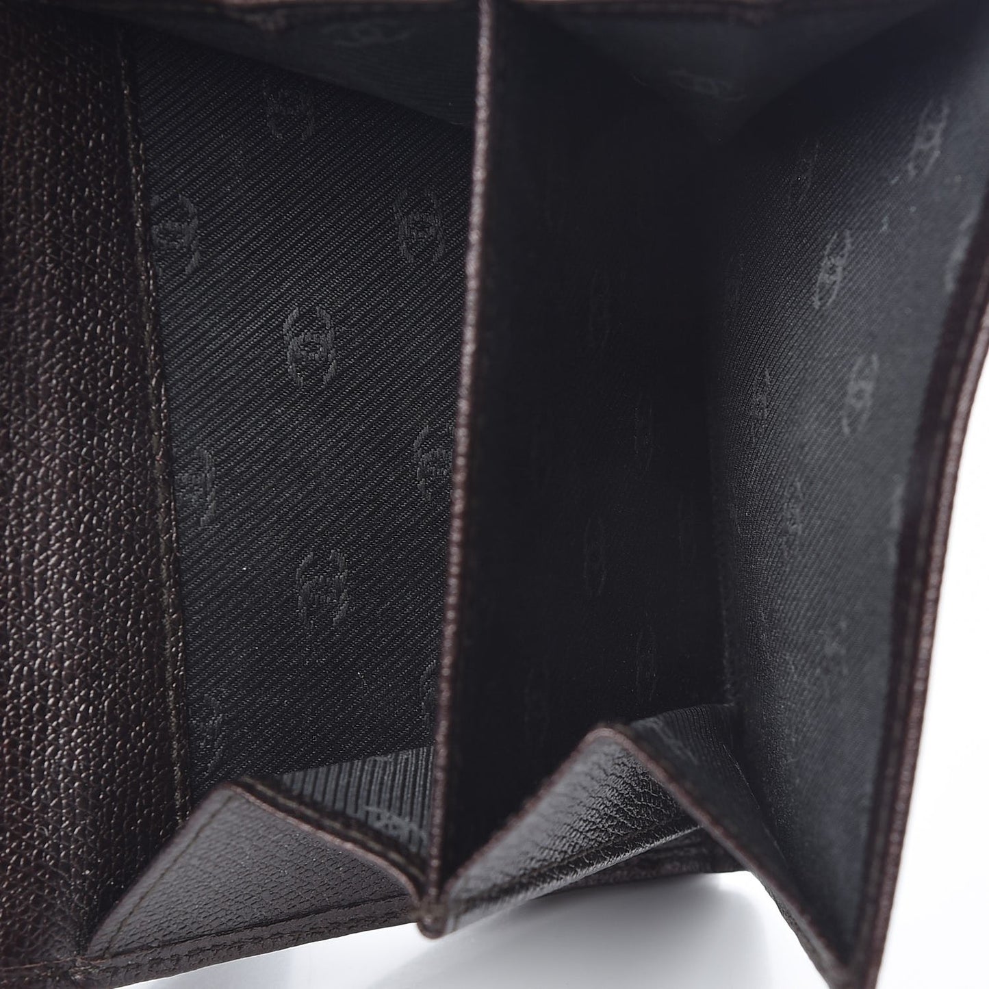 Grained Calfskin CC Button Compact Wallet Dark Brown