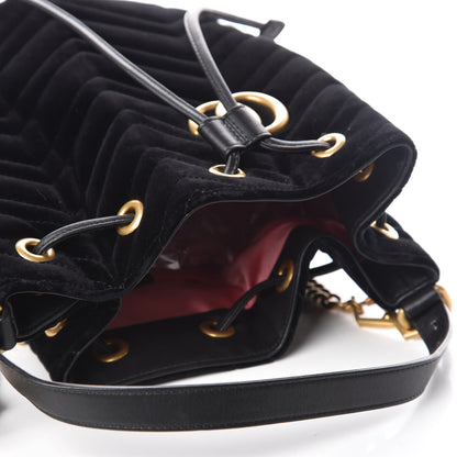 Gucci Velvet Matelasse GG Marmont Bucket Bag Black 8 of 11