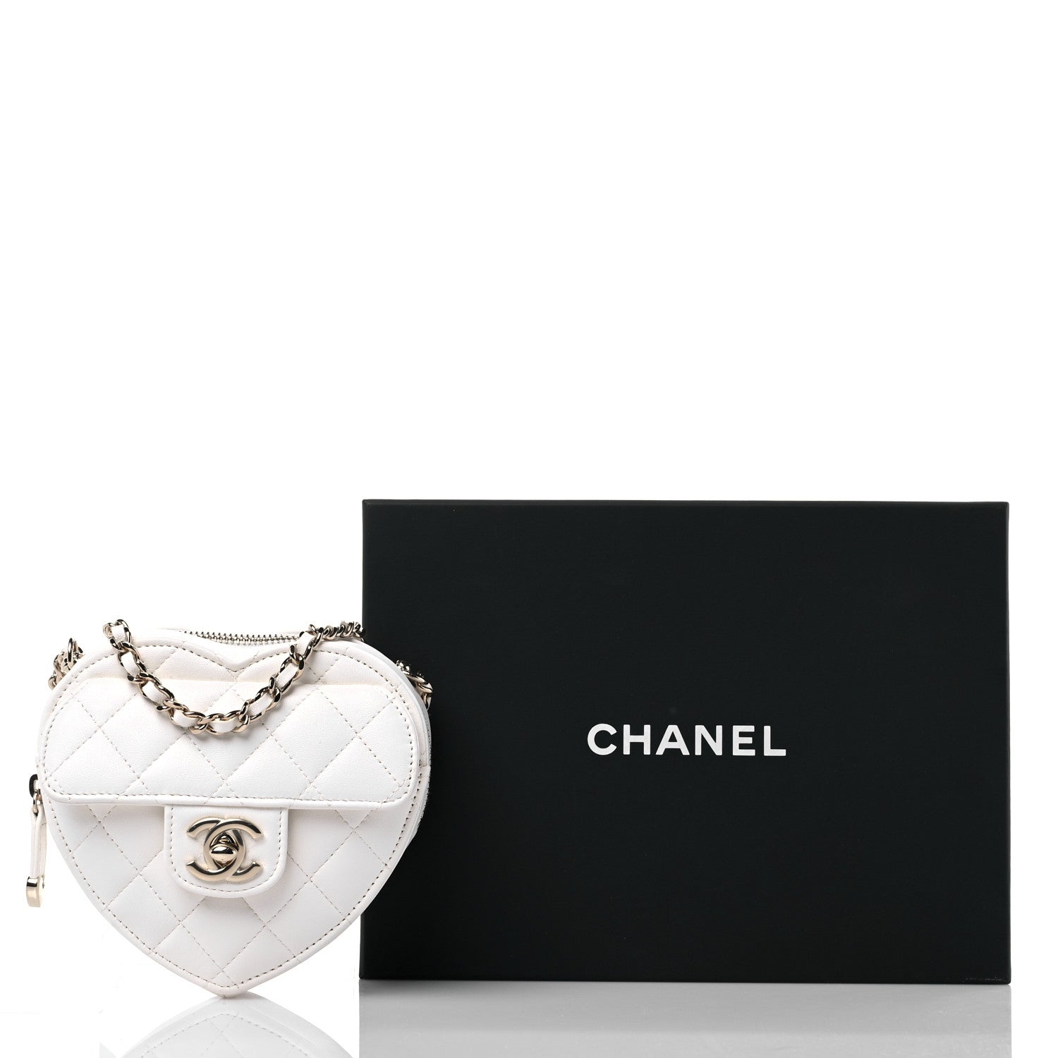 Chanel Lambskin Quilted CC In Love Heart Clutch With Chain White 12 of 12
