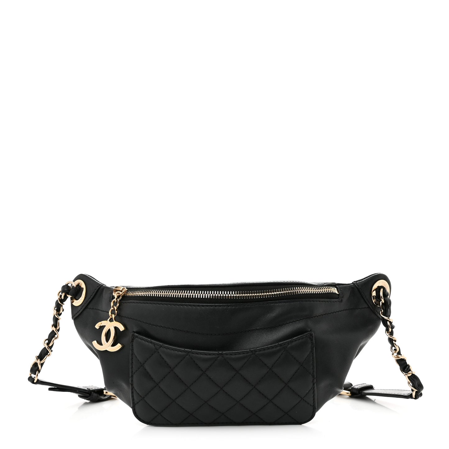 Lambskin Quilted Waist Bag Fanny Pack Black