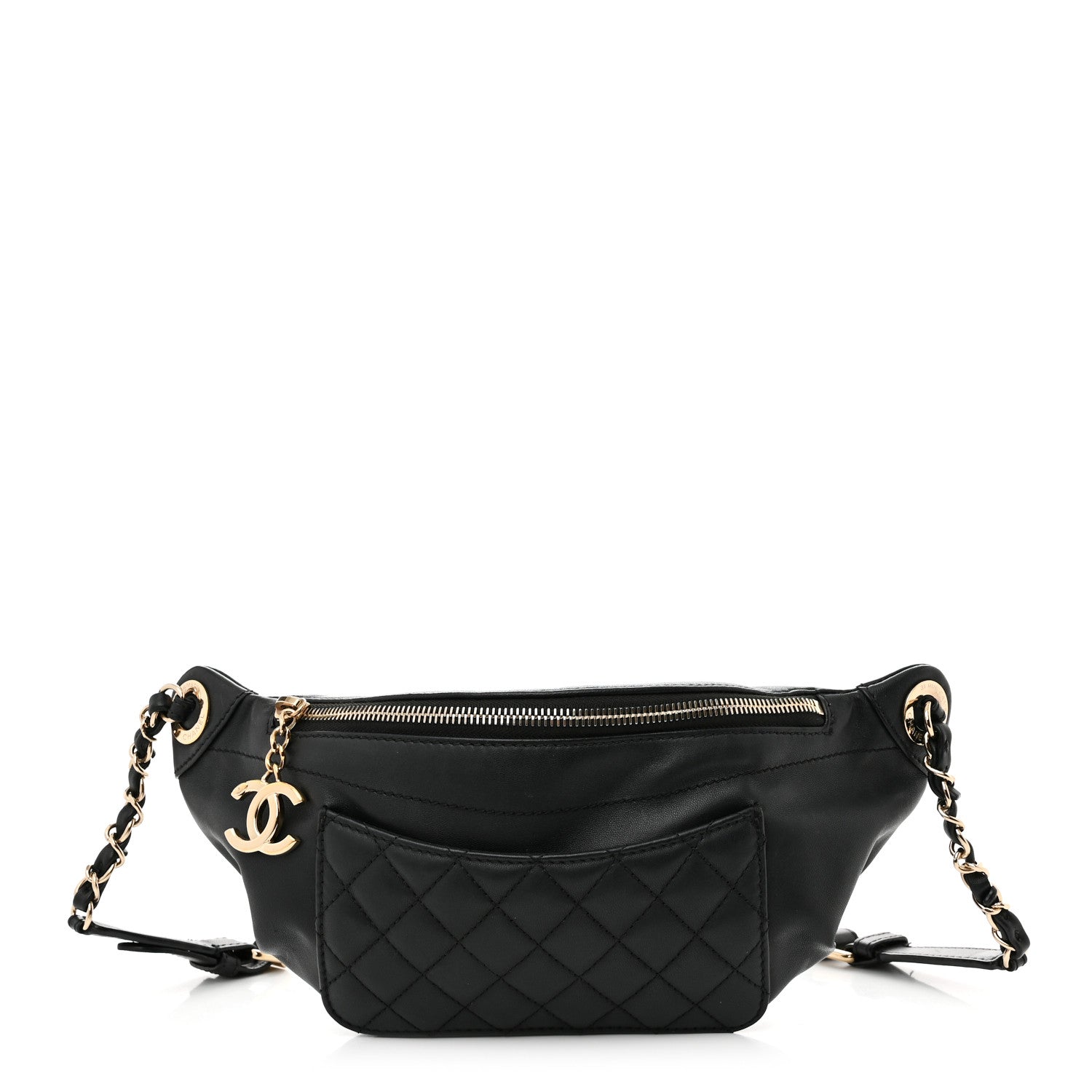 Chanel Lambskin Quilted Waist Bag Fanny Pack Black 1 of 14