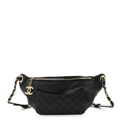 Chanel Lambskin Quilted Waist Bag Fanny Pack Black 1 of 14