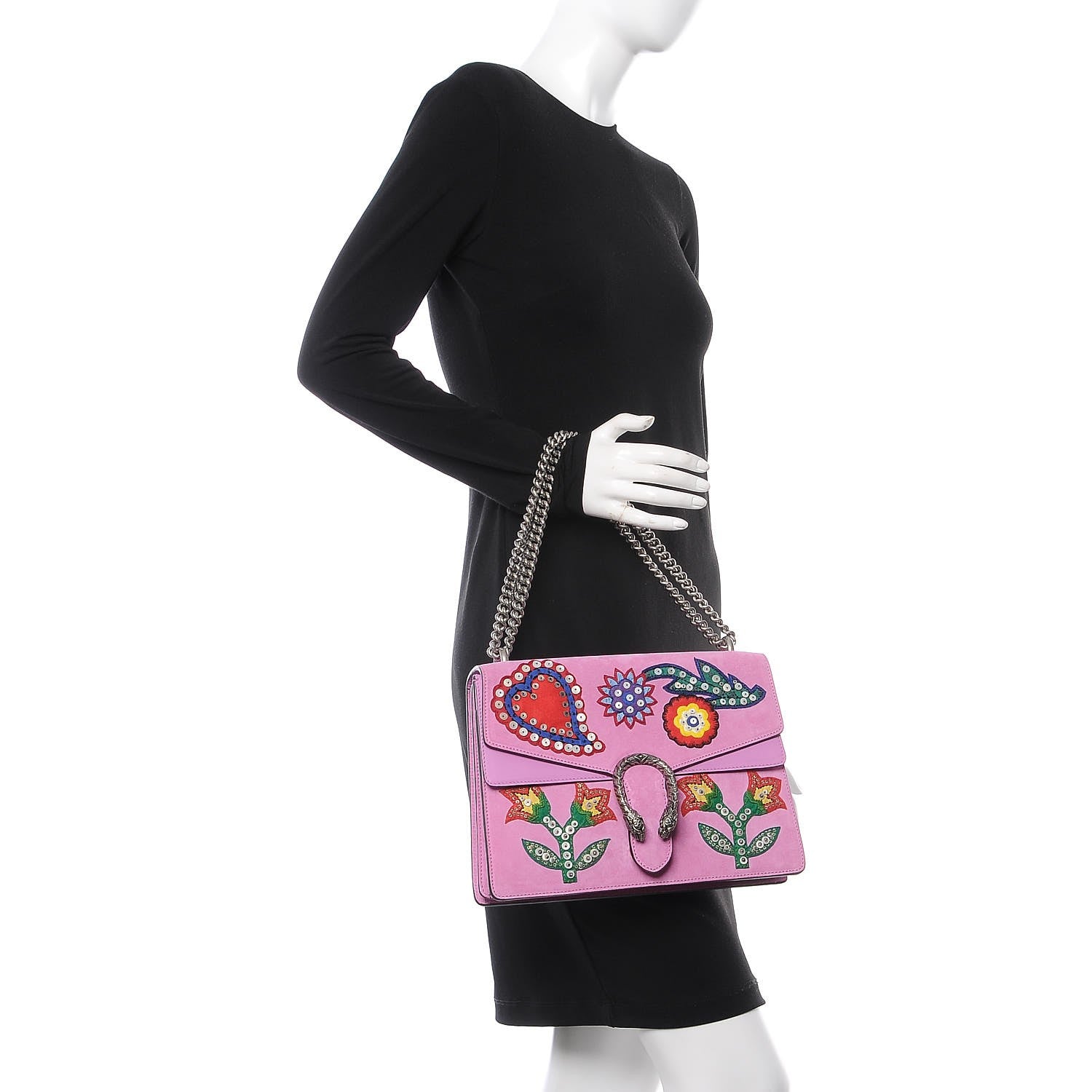 Gucci Suede Cudu Embroidered Medium Dionysus Shoulder Bag Candy Mousse Multicolor 3 of 14