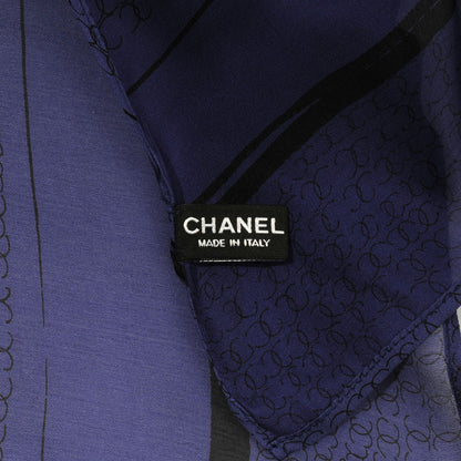 Chanel Silk Scarf CC Logo Black Blue 4 of 5