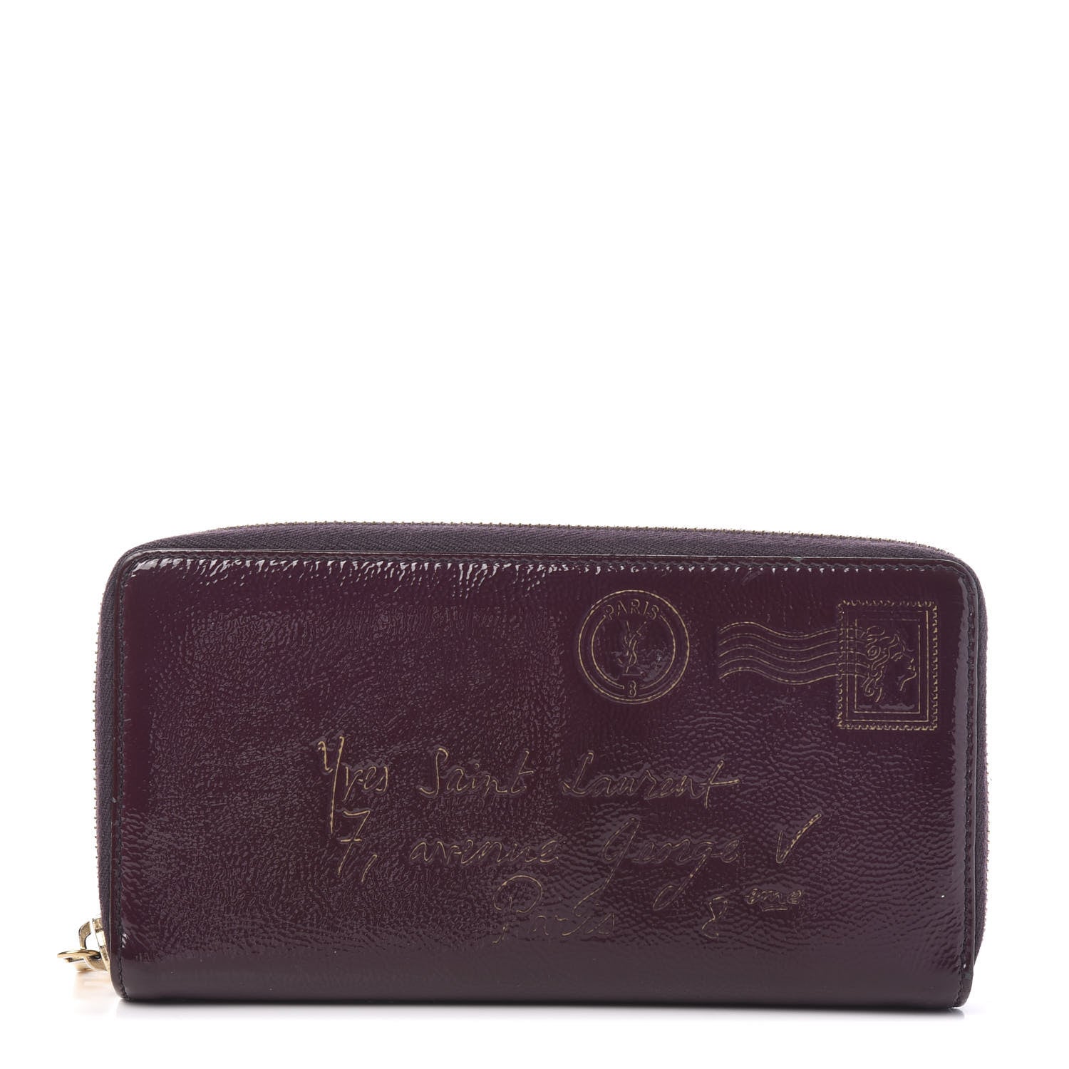 Saint Laurent Patent Y Mail Zip Around Wallet Purple 1 of 6