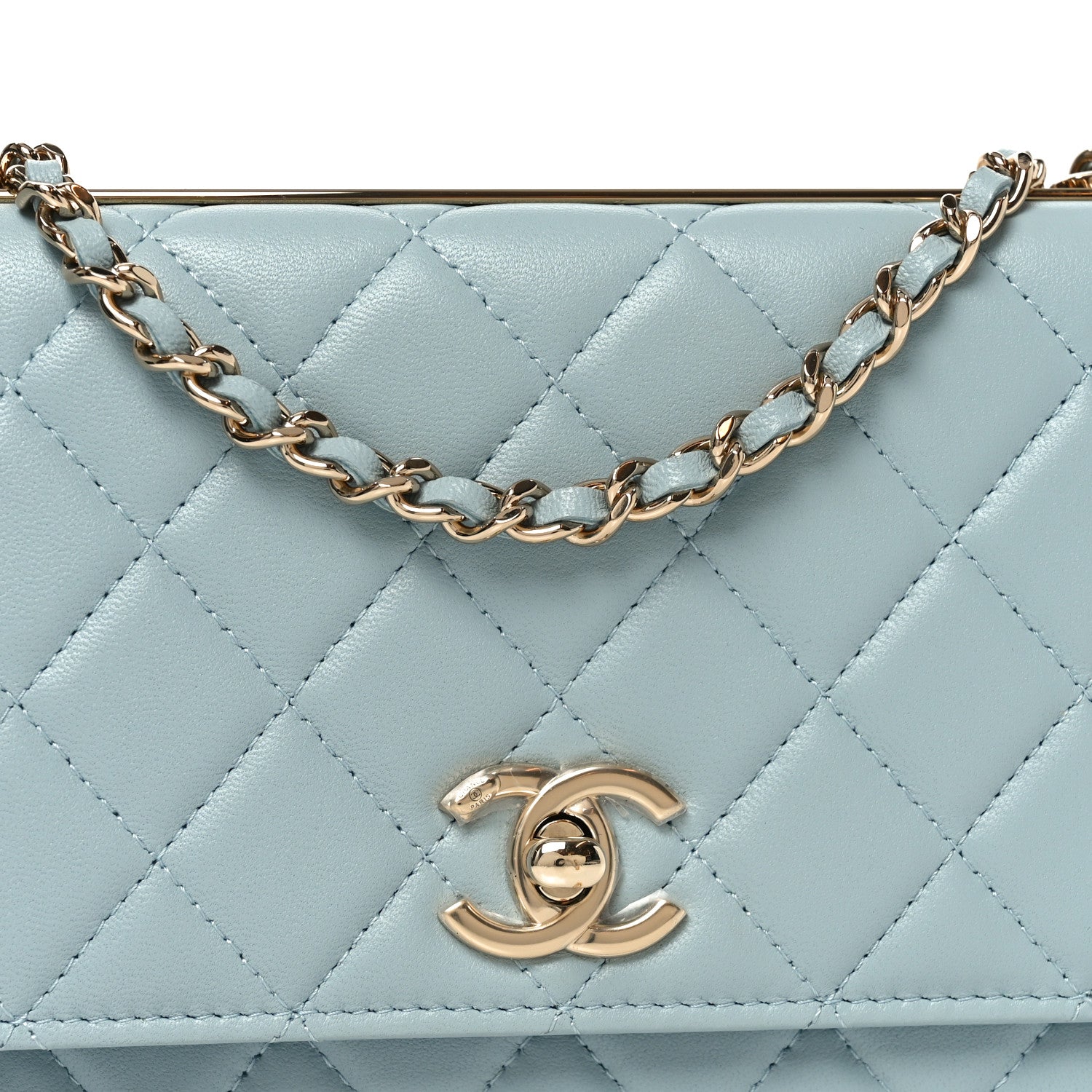Chanel Lambskin Quilted Trendy CC Wallet On Chain WOC Light Blue 8 of 11