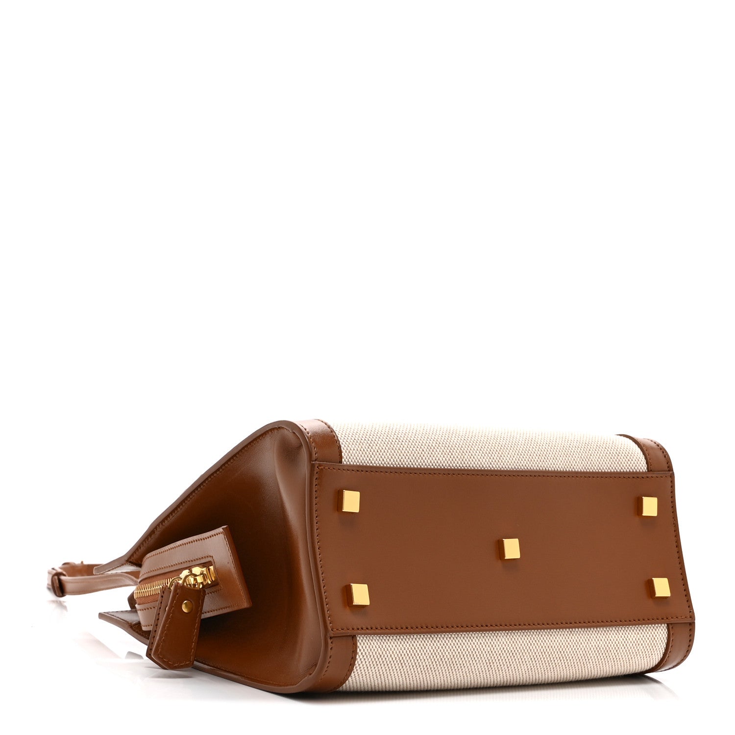 Saint Laurent Canvas Calfskin Small Uptown Tote Brown 4 of 10