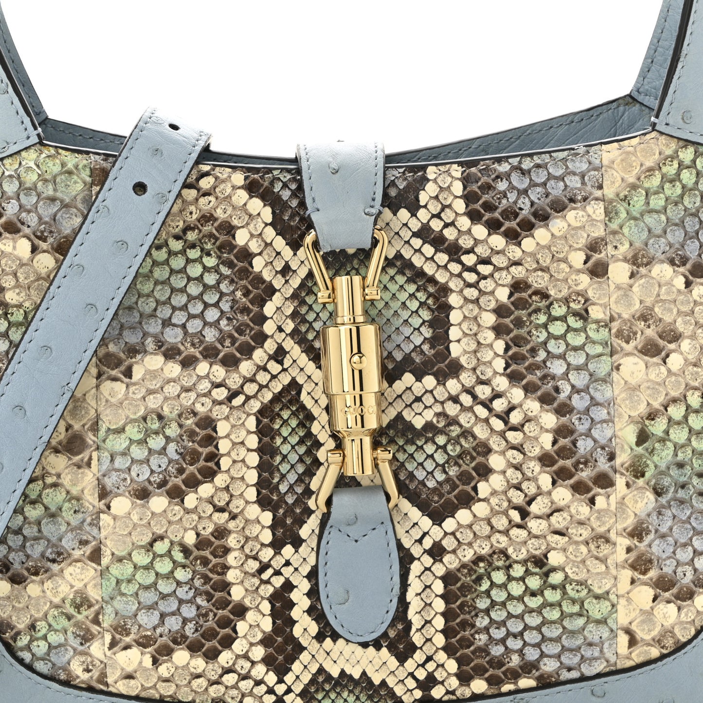 Snakeskin Ostrich Calfskin Small Jackie 1961 Hobo Blue Multicolor