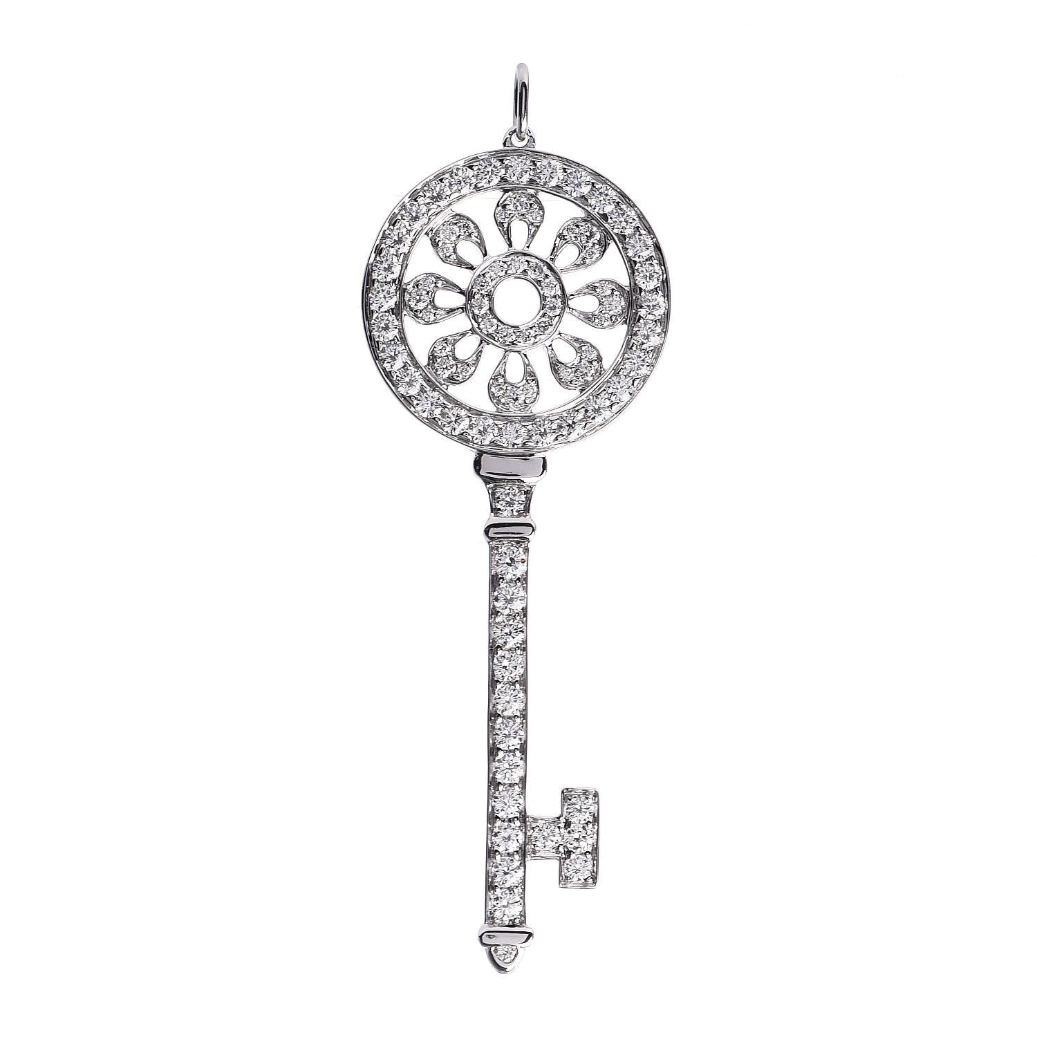Tiffany Platinum Diamond Petals Key Pendant 1 of 4