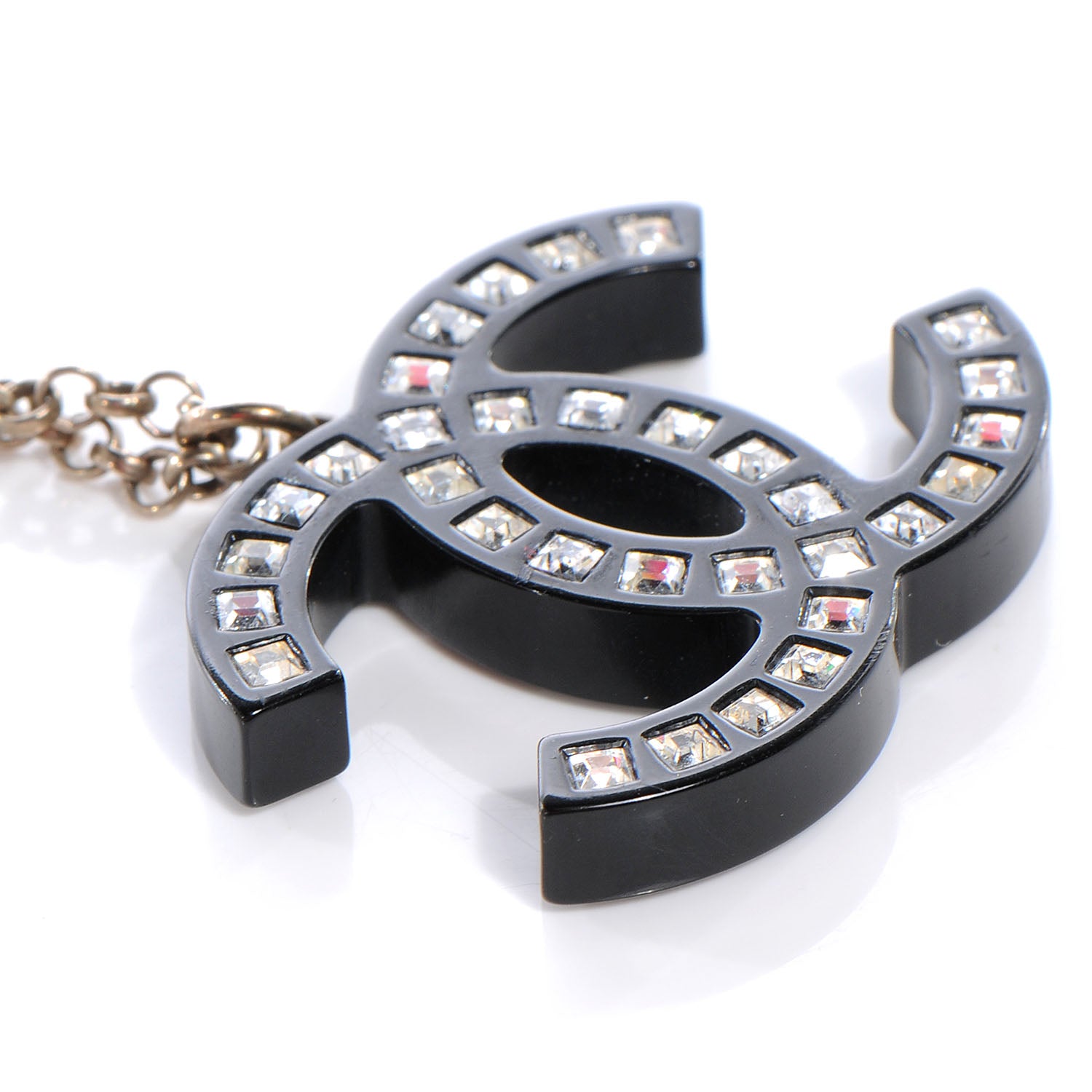 Chanel Crystal Studded CC Necklace Black Silver 5 of 5