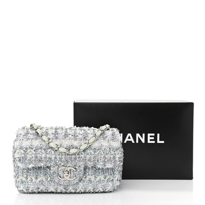 Chanel Tweed Quilted Mini Rectangular Flap Light Green Silver White 11 of 11