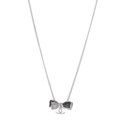 Chanel Crystal CC Bow Necklace Silver Black 1 of 6