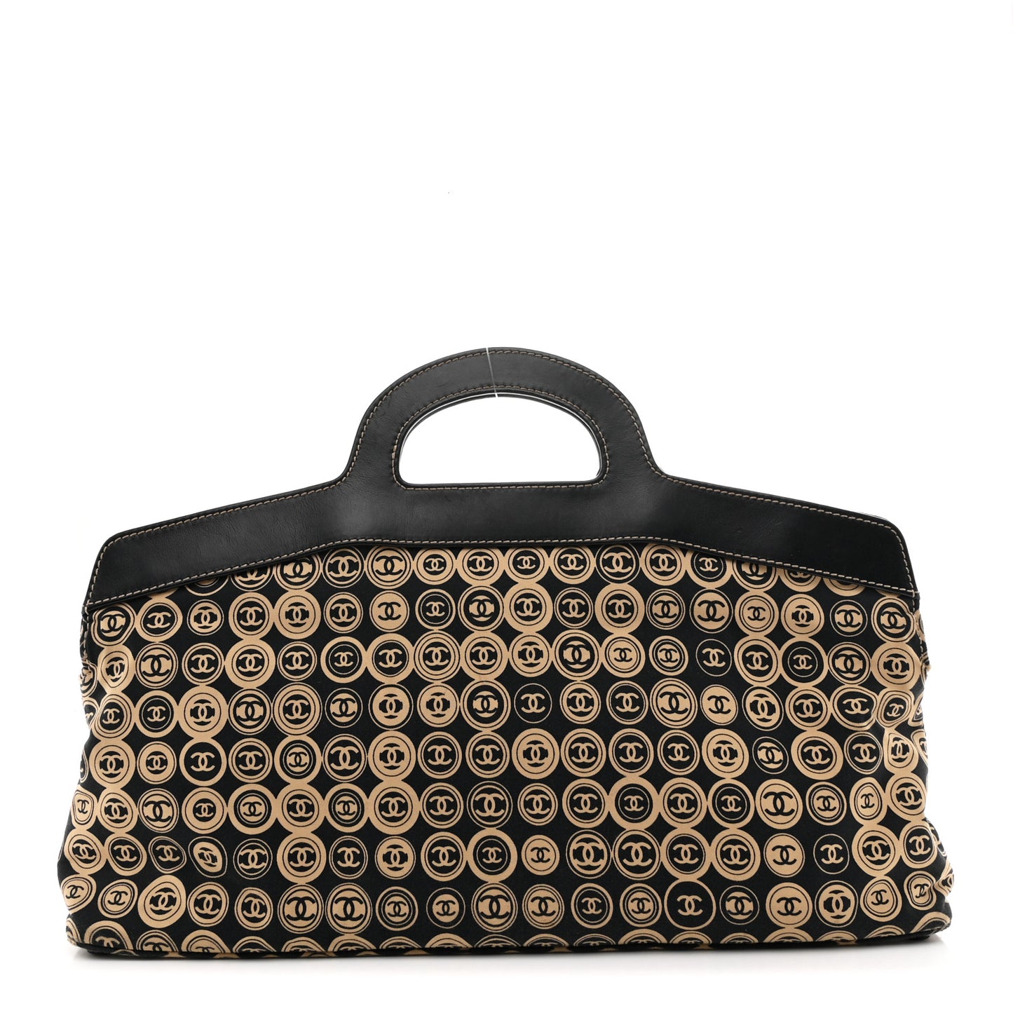 Jersey Calfskin Printed Large Frame Handle Bag Beige Black