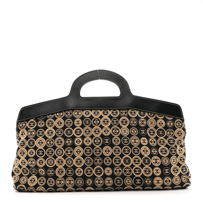 Chanel Jersey Calfskin Printed Large Frame Handle Bag Beige Black 1 of 11