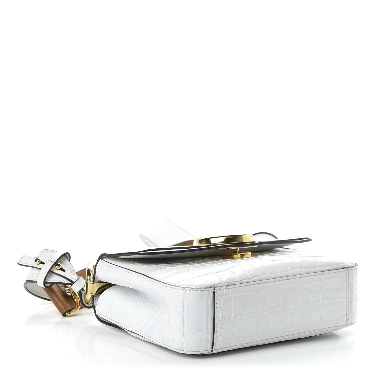 Calfskin Crocodile Embossed Small C Double Carry Brilliant White