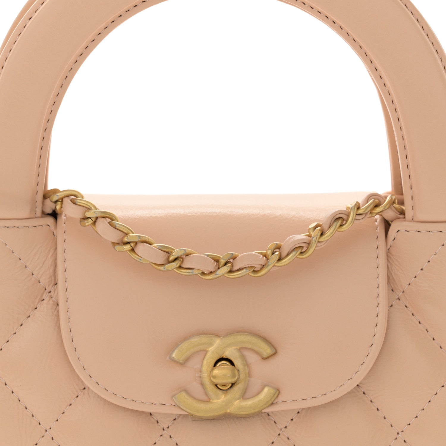 Chanel Shiny Aged Calfskin Quilted Nano Kelly Shopper Beige 8 of 11