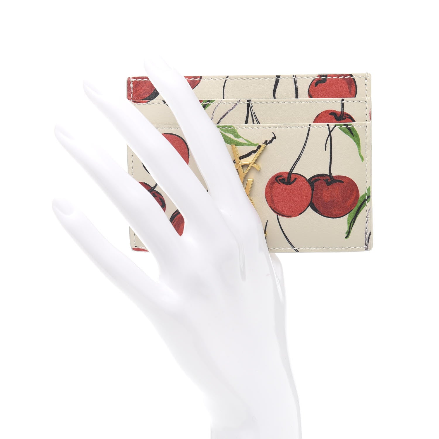 Saint Laurent Calfskin Monogram Cherry Credit Card Case 2 of 10