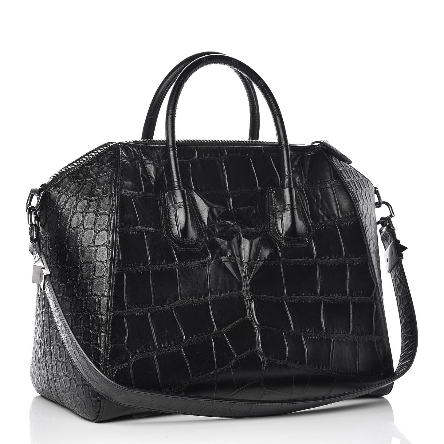 Calfskin Crocodile Embossed Medium Antigona Black