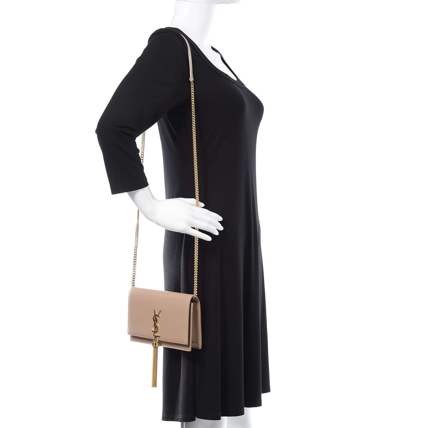 Saint Laurent Smooth Calfskin Classic Monogram Kate Tassel Chain Wallet Dark Beige 2 of 9