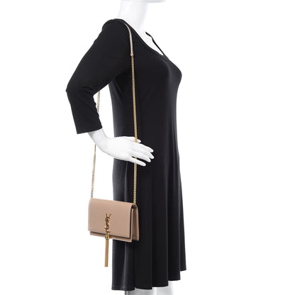 Saint Laurent Smooth Calfskin Classic Monogram Kate Tassel Chain Wallet Dark Beige 2 of 9