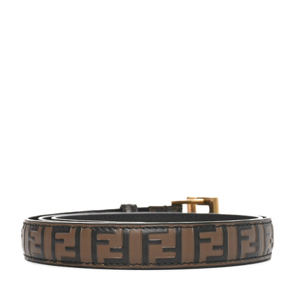 Fendi Cuoio Romano Glazed Fabric FF 1974 Reversible Belt 85 34 Black Tobacco 2 of 7