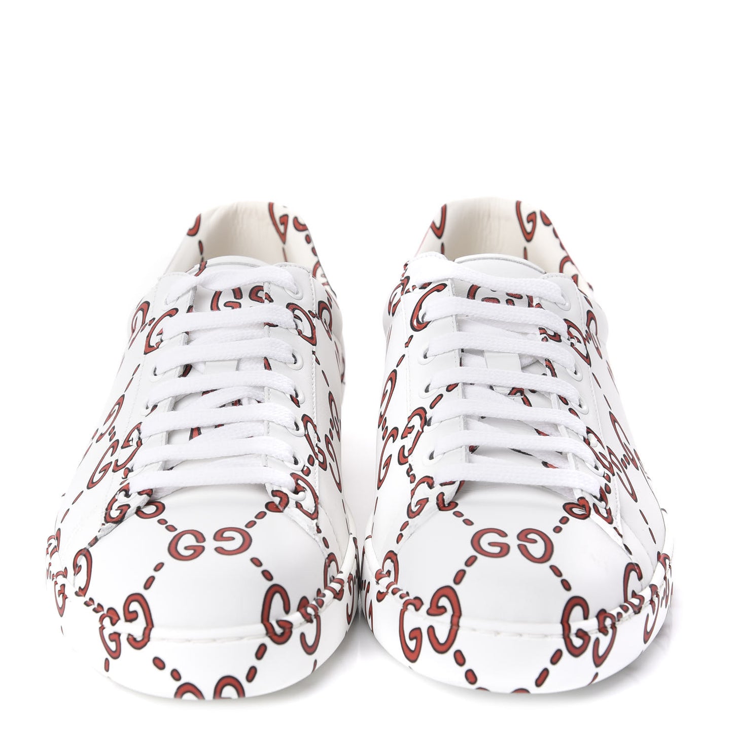 Calfskin GucciGhost Print Mens Ace Sneakers 8 White Hibiscus Red