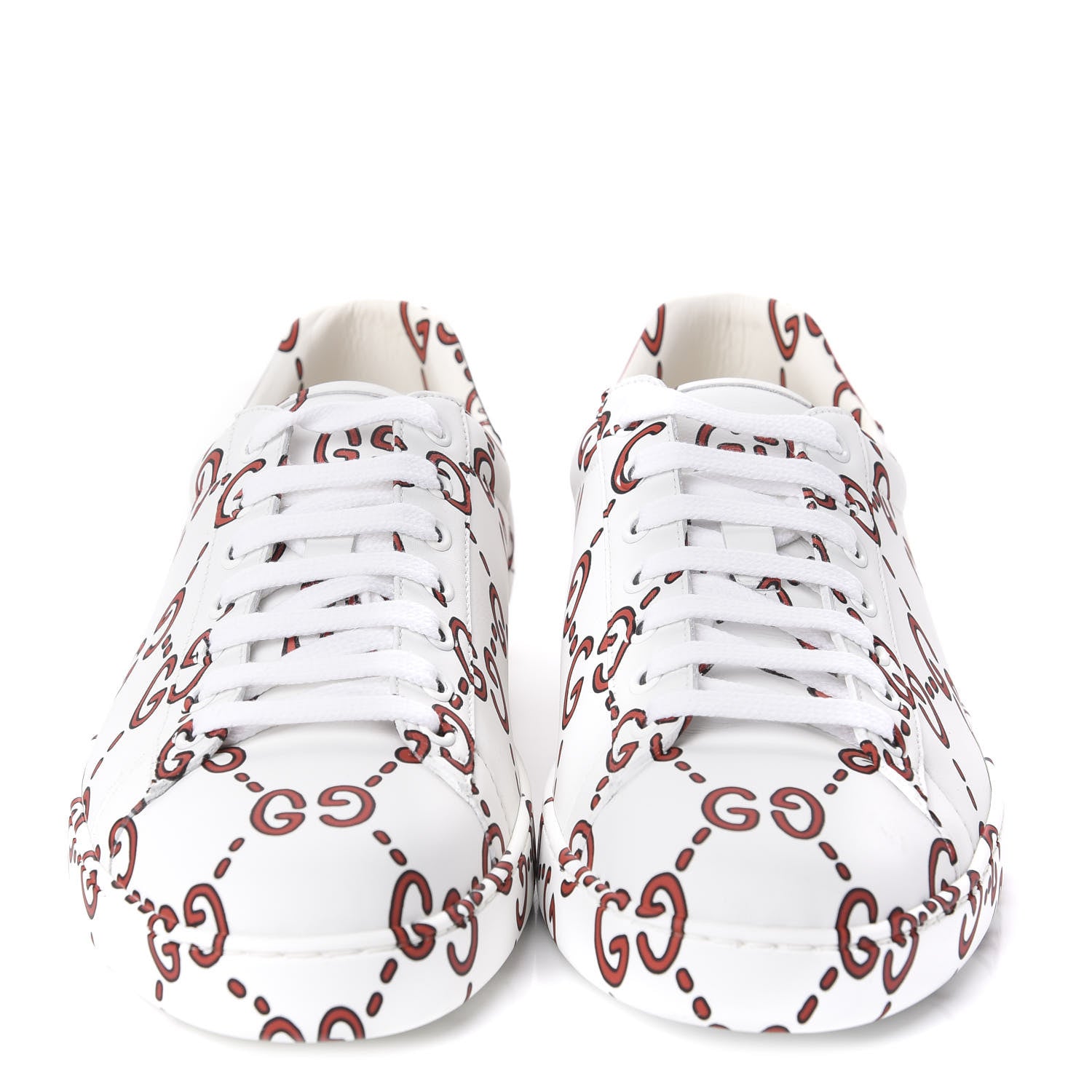Gucci Calfskin GucciGhost Print Mens Ace Sneakers 8 White Hibiscus Red 2 of 10