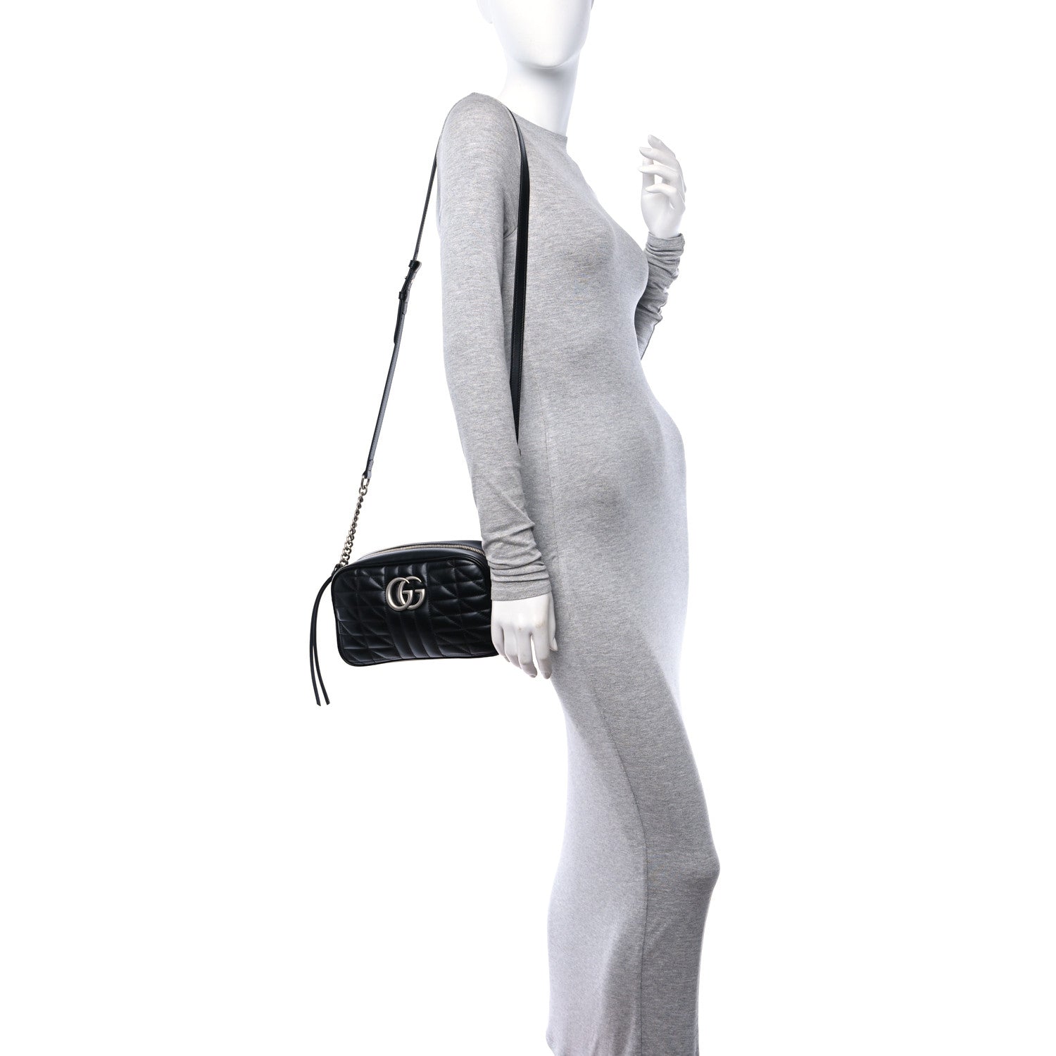 Gucci Calfskin Matelasse Aria Small GG Marmont Chain Shoulder Bag Black 2 of 10
