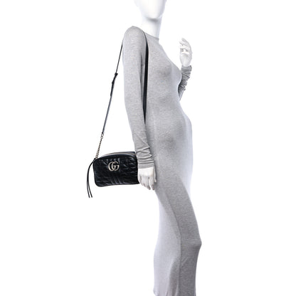 Gucci Calfskin Matelasse Aria Small GG Marmont Chain Shoulder Bag Black 2 of 10