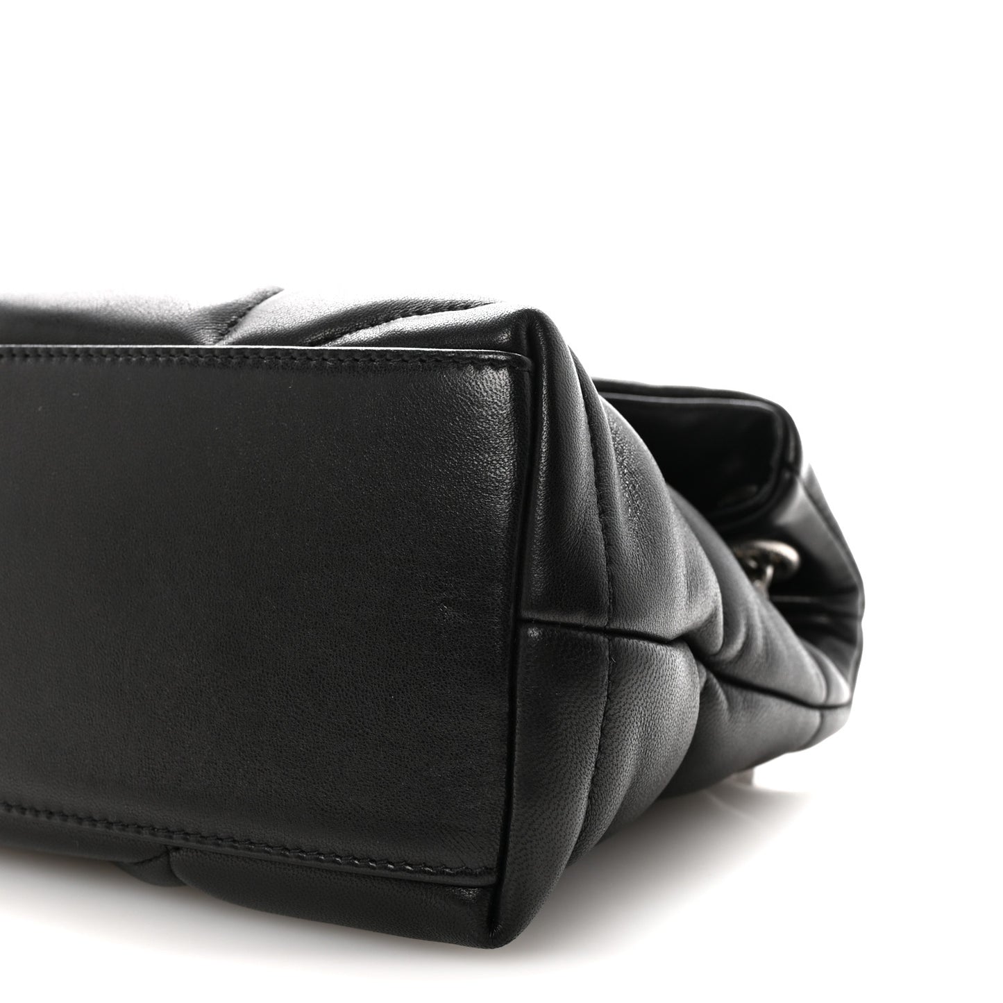 Lambskin Quilted Small Loulou Puffer Monogram Chain Satchel Black