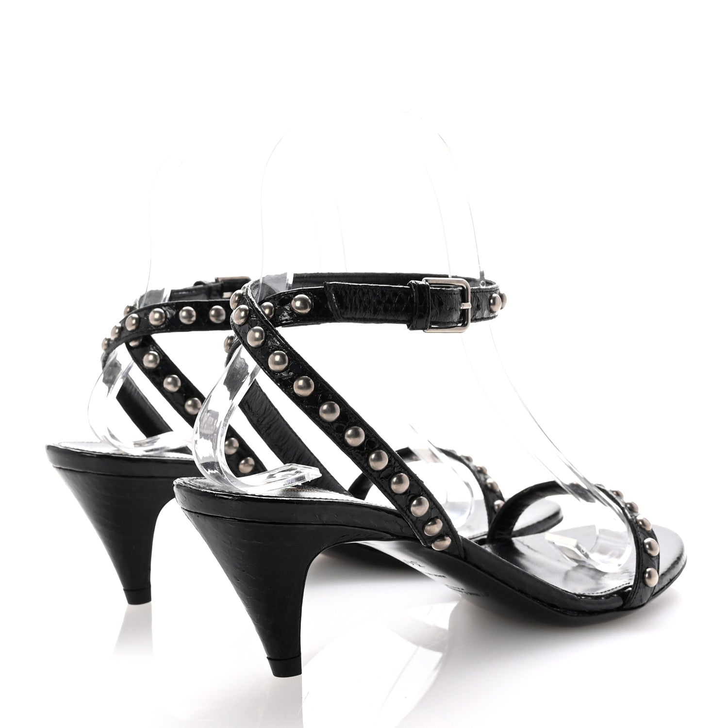Saint Laurent Ayers Snakeskin Pearl Embellished Kiki 55 Sandals 36.5 Black 5 of 9