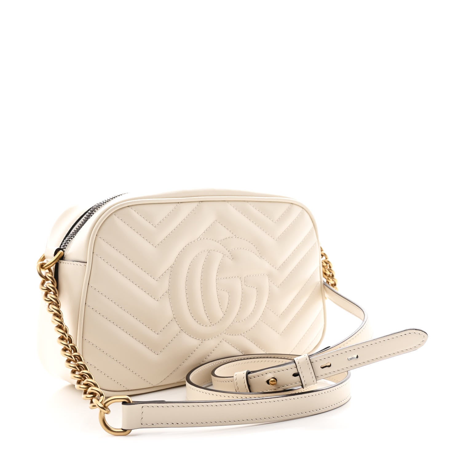 Gucci Calfskin Matelasse Small GG Marmont Chain Shoulder Bag White 3 of 10
