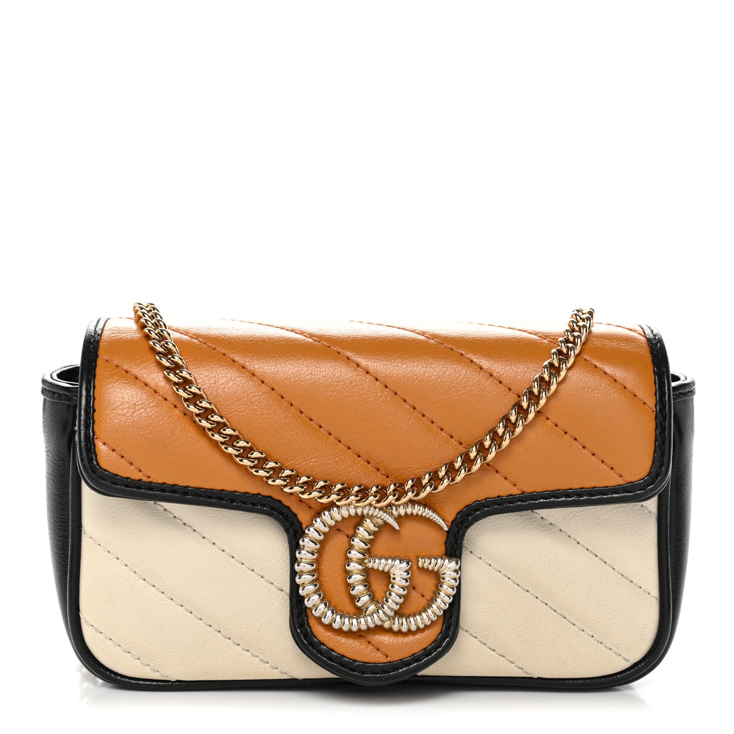 Gucci Vintage Effect Calfskin Matelasse Diagonal Super Mini Torchon GG Marmont Shoulder Bag  Cognac Mystic White Blue Agata 1 of 10
