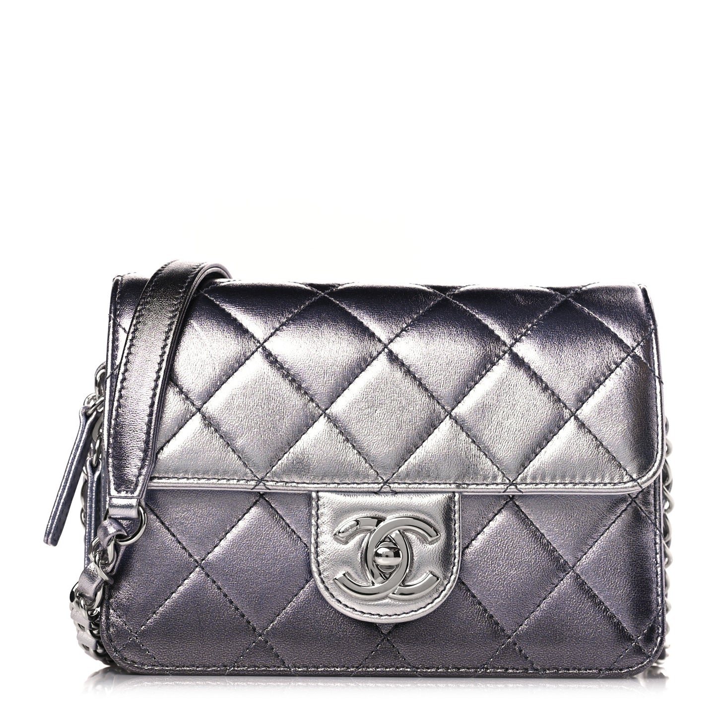 Metallic Lambskin Like A Wallet Flap Silvery Black