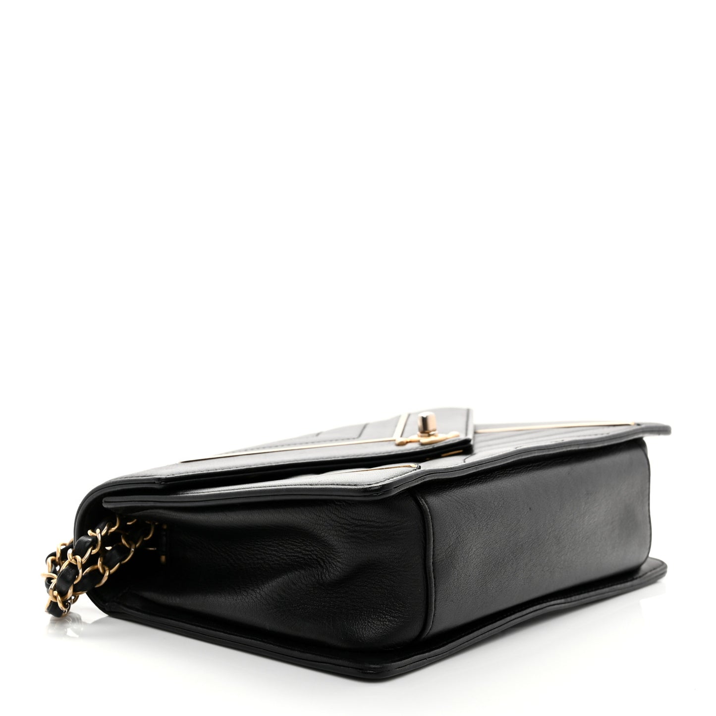 Lambskin Reversed Chevron Quilted Flap Black