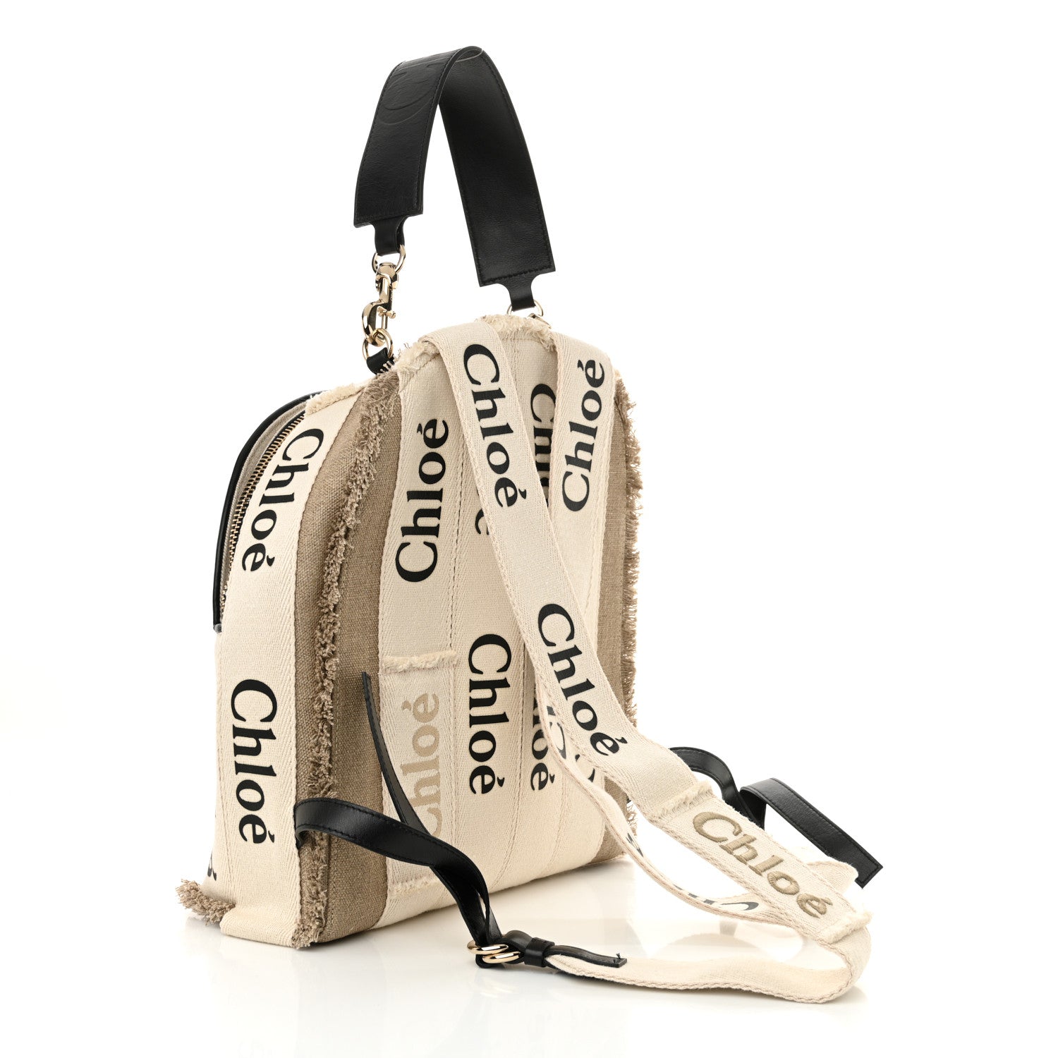 Chloé Canvas Leather Backpack Brown Logo CH23156B-Chloe-Woody-brown-