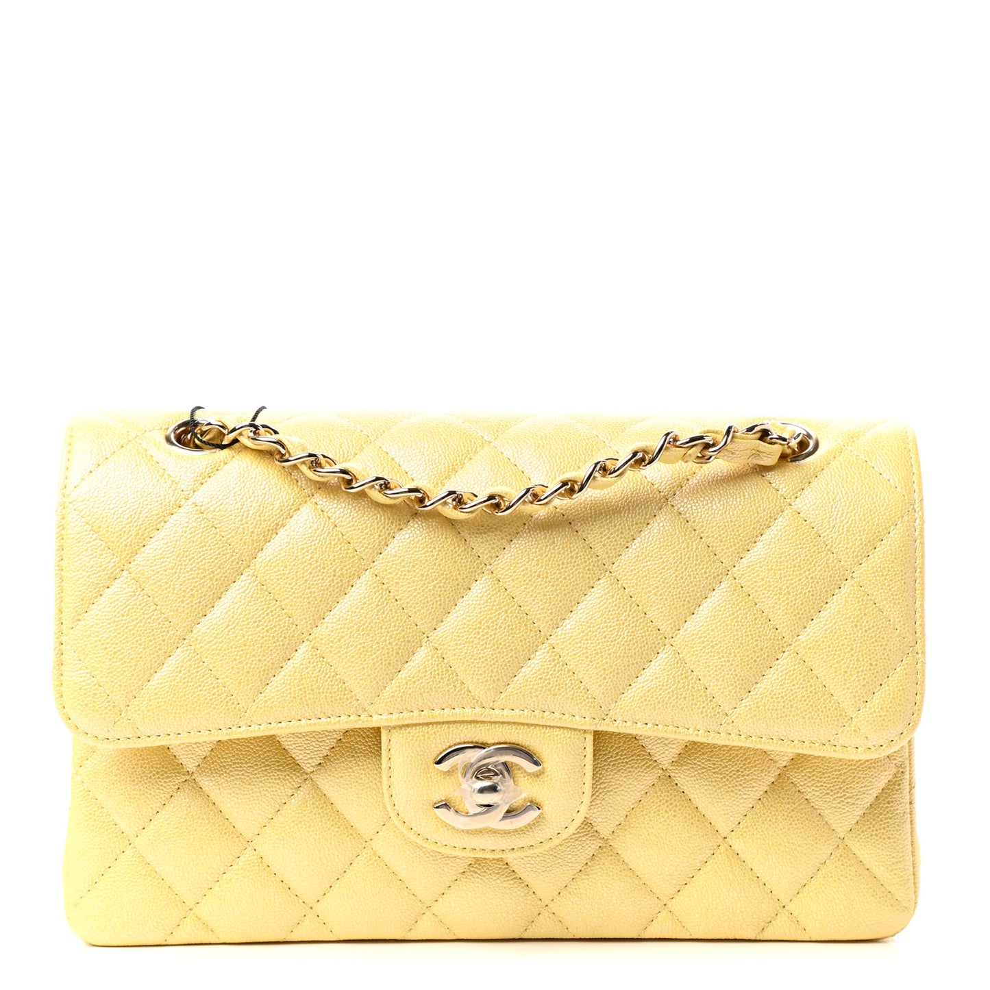 Iridescent Caviar Quilted Small Double Flap Yellow