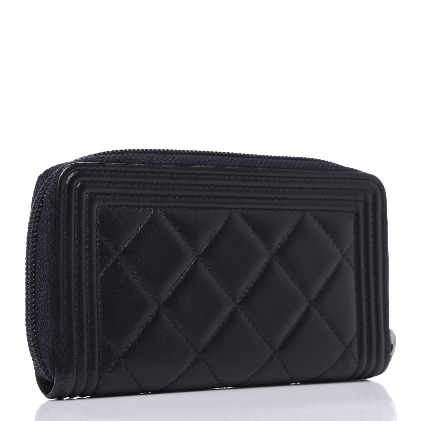 Lambskin Quilted Small Boy Zip Around Wallet Navy
