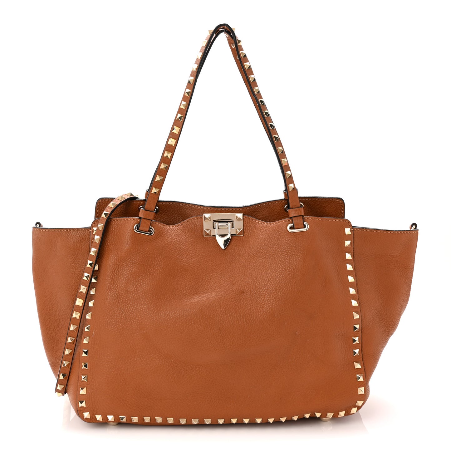 Pebbled Calfskin Medium Rockstud Tote Light Cuir